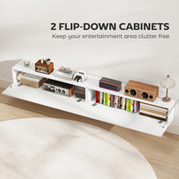 71" Floating TV Stand for TVs up to 72 Inch, Wall Mount Media Console with 2 Fluted Flip-Down Doors, Cable Hole, White
