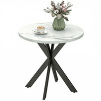 29" Dining Table, Contemporary Round Kitchen Table with Steel Legs, White Marble-Effect