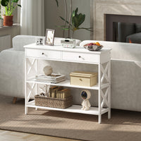 39" Console Table, Narrow Entryway Table with Storage Shelves, Drawers and X Frame for Behind Couch, Living Room, Hallway, White