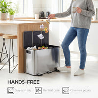 Garbage Bin, Soft-Close Trash Can with Foot Pedal, 3x5 Gallon (3x20 L) Garbage Can with Removable Inner Buckets, Silver