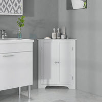 Modern Bathroom Storage Cabinet, Corner Cabinet with Doors, Bathroom Cabinet with Adjustable Shelf and Recessed Door, White