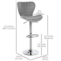 Set of 2 Counter Height Bar Stools Swivel Stool Height Adjustable Bar Chairs with Footrest for Kitchen Dining Home Pub, Grey