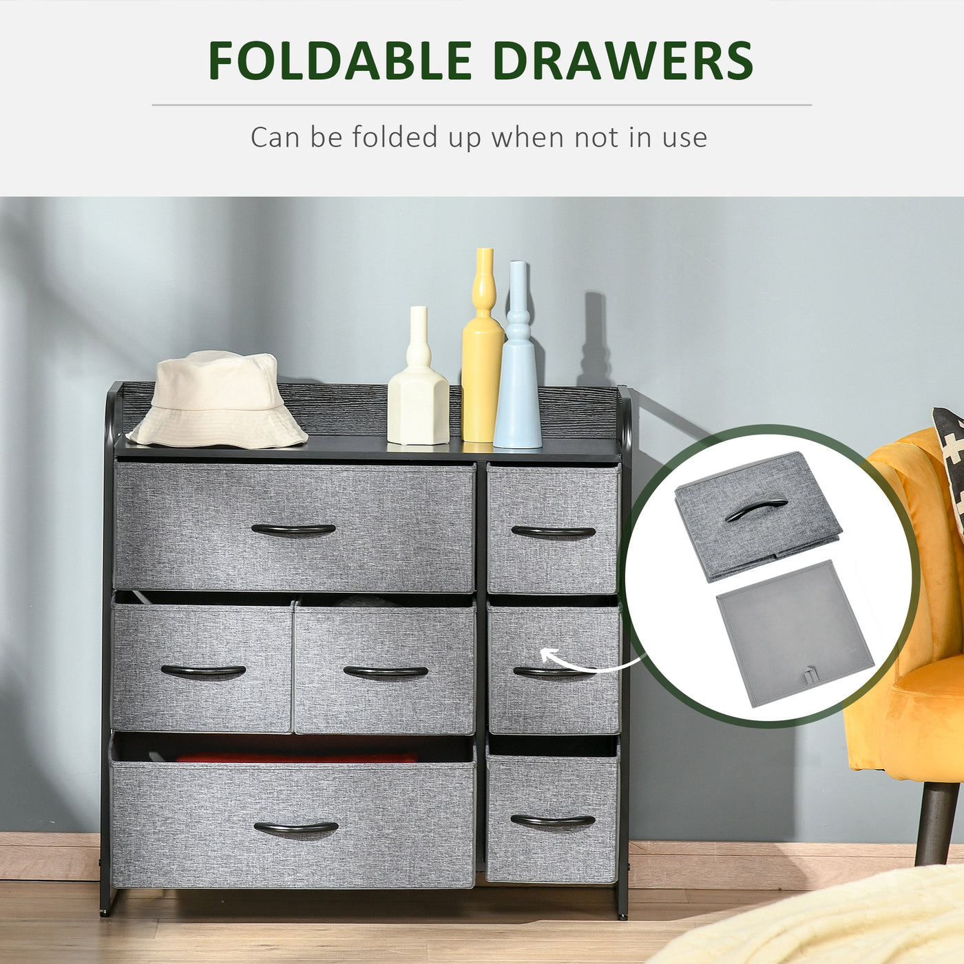 7-Bin Dresser Storage Tower Cabinet Organizer Unit, Easy Pull Fabric Bins with Metal Frame