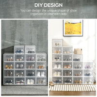 18 Pack Shoe Storage Boxes, Space-saving Shoe Organizers, Clear Plastic Stackable Holders Containers with Front Opening