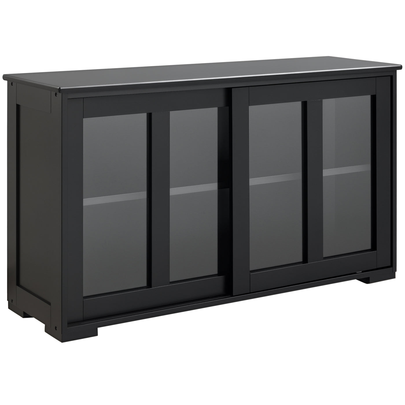 Modern Kitchen Sideboard, Stackable Storage Cabinet, Sliding Glass Door Console, Cupboard Serving Buffet for Kitchen & Dining Room, Black