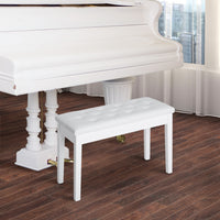30" Piano Bench with Padded Cushion and Storage, Faux Leather Keyboard Bench with Solid Wood Legs, White