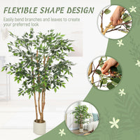 5FT Artificial Banyan Tree Set of 2, Fake Potted Tree with Solid Wood Trunk and Pot for Indoor