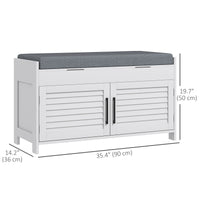 Entryway Bench with Cushion, Hidden Storage, Adjustable Shelves and Shutter Doors, 35.4" Shoe Bench, White