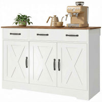 Sideboard Buffet Cabinet, 43" Farmhouse Kitchen Cabinet with 3 Barn Doors, 2 Drawers, 2 Adjustable Shelves, White
