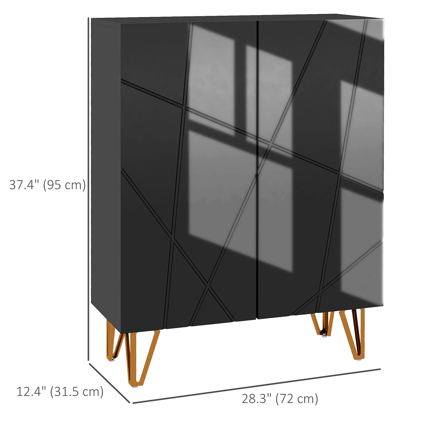 Narrow Shoe Storage Cabinet with Soft-Close Hinges and Adjustable Shelves for 15-20 Pairs of Shoes, High Gloss Black