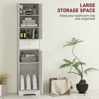 67" Tall Bathroom Cabinet, Slim Bathroom Storage Cabinet with 2 Doors, Drawer and Adjustable Shelf, White Wood Grain