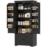 Farmhouse Kitchen Pantry Storage Cabinet, 64" Freestanding Kitchen Pantry Cabinet with Drawers, Distressed Black