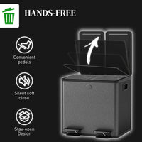 Garbage Bin, Soft-Close Trash Can with Foot Pedal, 2x4 Gallon (2x15 L) Garbage Can with Removable Inner Buckets, Black