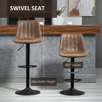 Adjustable Bar Stools Set of 2, Leathaire Swivel Barstools with Back and Footrest, Upholstered Bar Chairs for Kitchen, Dining Room, Home Pub, Brown