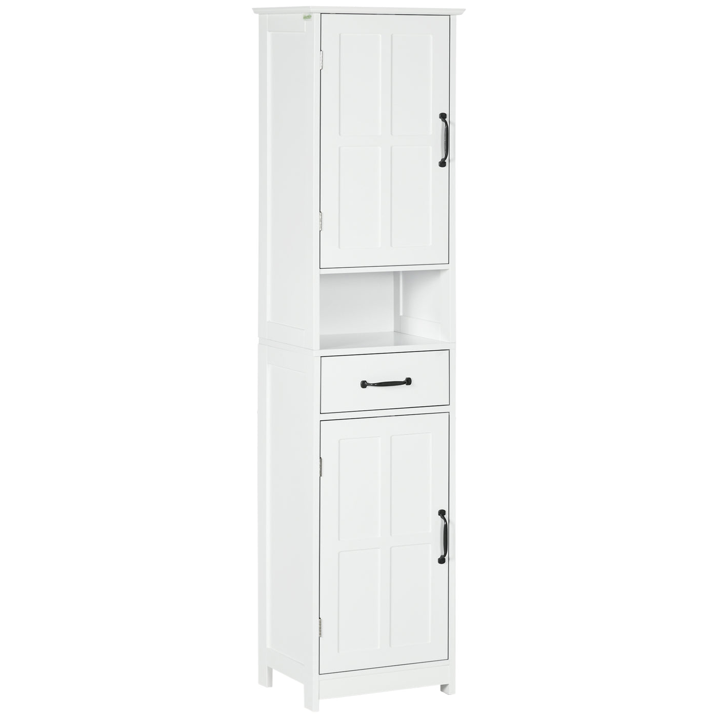 Modern Bathroom Cabinet, Narrow Bathroom Vanities with Open Shelf Drawer Recessed Doors and Adjustable Shelves White