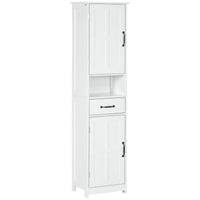 Modern Bathroom Cabinet, Narrow Bathroom Vanities with Open Shelf Drawer Recessed Doors and Adjustable Shelves White