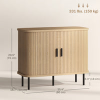 35.4" Sideboard Buffet Cabinet with Storage, Nordic Coffee Bar Cabinet with Slatted Tambour Doors and Metal Legs, Oak