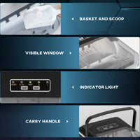 Portable Ice Maker, Self Cleaning Ice Machine with 9 Ice Cubes Ready in 6 Mins, 26lbs/24Hrs, 2 Sizes of Bullet Ice