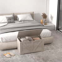 31.5 Inches Storage Chest, Storage Trunk with 2 Safety Hinges for Living Room, Grey Wood Grain