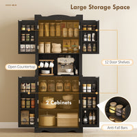 73" Kitchen Pantry Cabinet, Freestanding Kitchen Hutch with 12 Door Shelves, Adjustable Shelves, Microwave Stand, Black