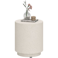 Terrazzo Finish Side Table, 17" Round End Table for Indoor and Outdoor, Cream White