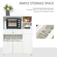 Compact Kitchen Pantry Cabinet Server Hutch Storage Buffet with Microwave Oven Stand Drawer and Shelves, White