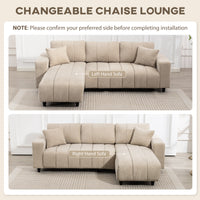 Sectional Couch with Integrated Seat, 3 Seater L-Shaped Sofa with Changeable Chaise, Spring Cushion, 2 Pillows, Beige
