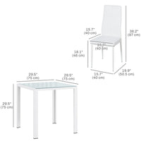 3-Piece Rectangular Glass Kitchen Table and Chairs with Metal Frame and Faux Leather Upholstery for Dining Room, White
