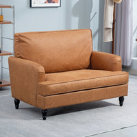 Modern Accent Chair, Leathaire Armchair with Turned Legs and Wide Seat, Comfy Chair for Living Room, Brown