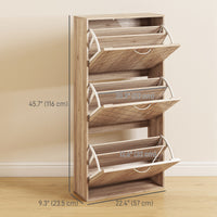 Shoe Storage Cabinet with 3 Flip Drawers, Narrow and Slim, 12 Pair of Shoes Organizer for Hallway, Entryway, Nature Wood