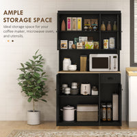 71" Kitchen Pantry Buffet with Hutch Storage Cabinet Microwave Oven Stand with Drawer, Black