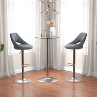 High Top Bar Table, Round Kitchen Table with Tempered Glass Top and Steel Base, Bistro Table for 2 People, Clear