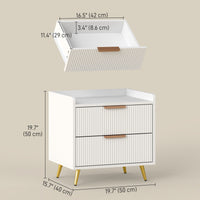 Bedside Table, Nightstand with 2 Drawers, Side End Table with Metal Legs for Bedroom, White