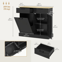 Hidden Garbage Bin Cabinet, Tilt Out Trash Cabinet w/ 2 Drawers, Freestanding Kitchen Island for Laundry, Black