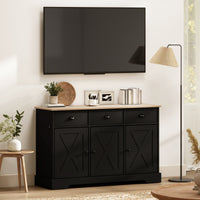 46.5" Buffet Cabinet, Farmhouse Sideboard with 3 Barn Doors and 3 Drawers for Living Room, Kitchen, Black