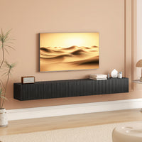 71" Floating TV Stand for TVs up to 72 Inch, Wall Mount Media Console with 2 Fluted Flip-Down Doors, Cable Hole, Black