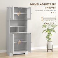 57" Kitchen Pantry, Freestanding Pantry Storage Cabinet with Glass Doors, Adjustable Shelves, Open Compartments, White