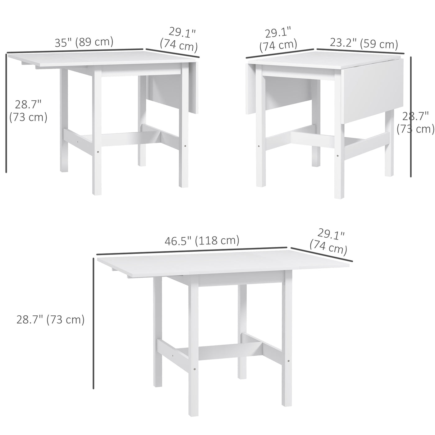 Solid Wood Kitchen Table, Farmhouse Drop Leaf Tables for Small Spaces, Folding Dining Table, for Up to 4 People, White