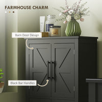 Farmhouse Bathroom Storage Cabinet, Bathroom Floor Cabinet with Barn Doors and Adjustable Shelf, Black