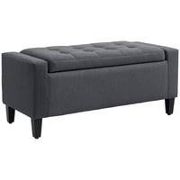 Storage Ottoman Bench, Linen Upholstered Bench with Tufted Design, Flipping Top, Dark Grey