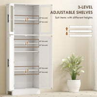 Tall Bathroom Cabinet with Glass Doors, Space-Saving Unit with Adjustable Shelves, Freestanding Storage, White
