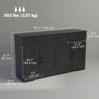 Sideboard Buffet Cabinet with Storage, Modern Coffee Bar Cabinet with 3 Drawers and Adjustable Shelves, Distressed Black