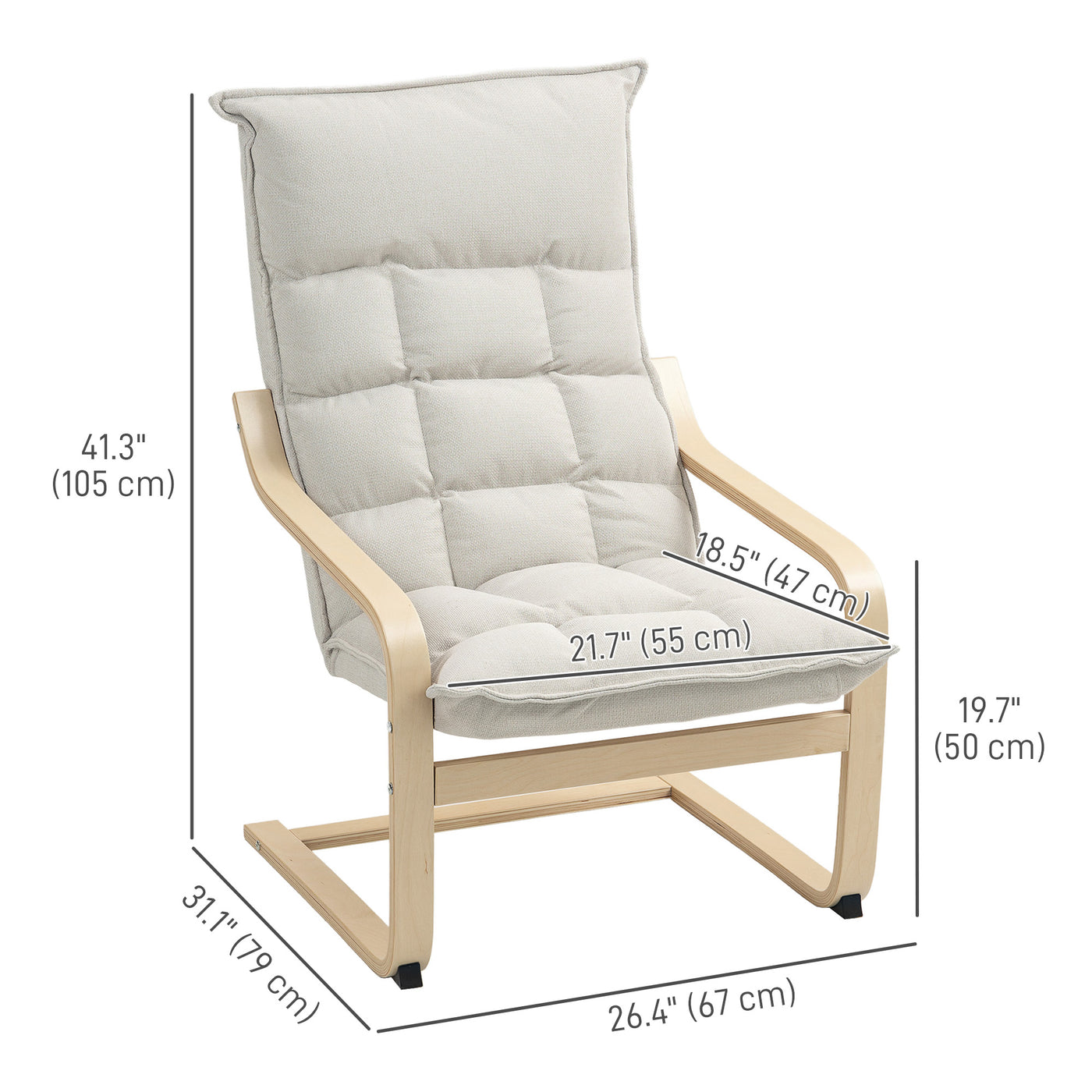 Modern Armchair, Upholstered Accent Chair with Curved Leg and Arm, Leisure Lounge Chair for Living Room, Cream White