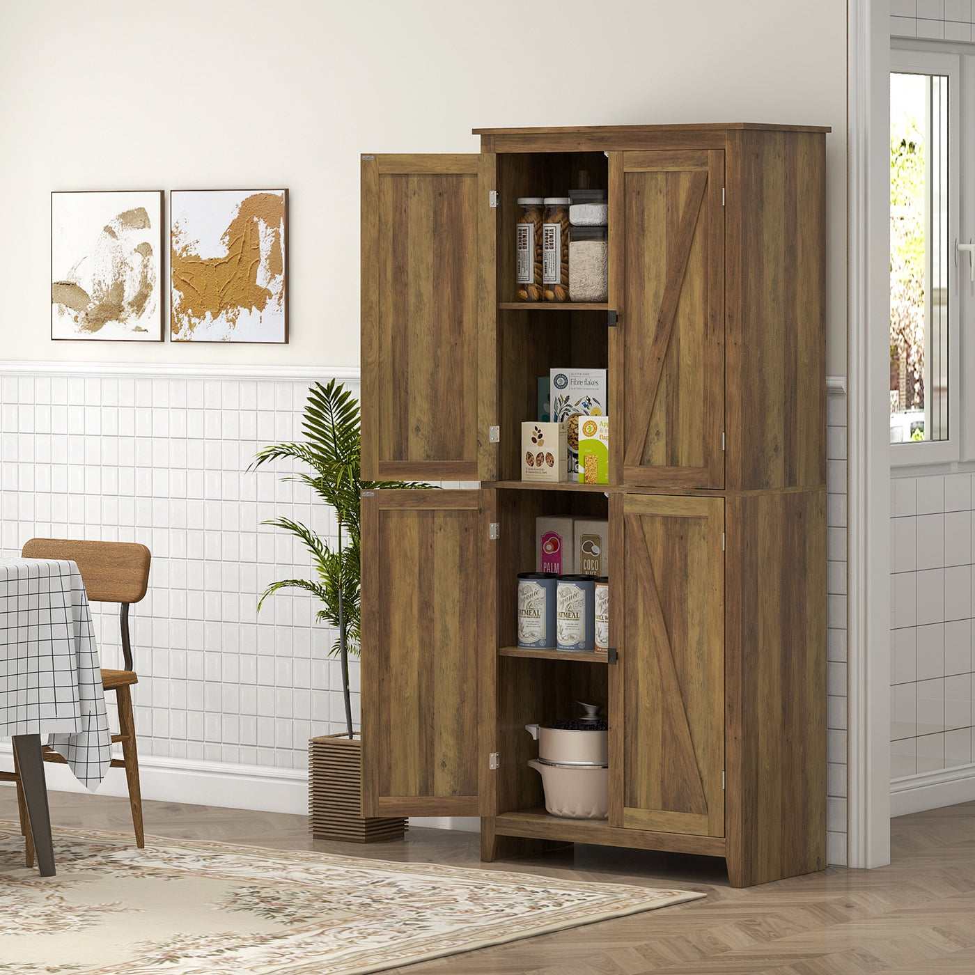 72" Freestanding Storage Cabinet, Kitchen Pantry Cabinet with Doors and Shelves for Dining Room, Brown