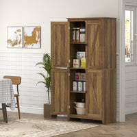 72" Freestanding Storage Cabinet, Kitchen Pantry Cabinet with Doors and Shelves for Dining Room, Brown