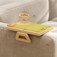 Couch Arm Tray, Clip-On Side Table with 360° Rotating Phone Holder and Removable Cup Holder, Natural