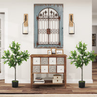 Potted Fake Plants Set of 2, Lifelike Laurel Artificial Trees with 345 PEVA Leaves for Indoor Outdoor Decor, Green