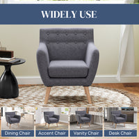 Linen Upholstery Armchair, Mid-Century Modern Accent Chair with Wood Frame and Thick Padding, Light Grey