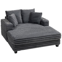 60" Chaise Lounge Chair, Oversized Upholstered Sofa Bed with Cup Holders & Pillows, Sleeper Couch for Living Room, Grey