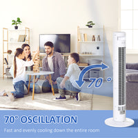 Freestanding Tower Fan Cooling for Home Bedroom with 3 Speed, 12h Timer, Oscillating, LED Sensor Panel, Remote Controller, White
